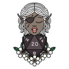 elf rogue character with natural twenty dice roll illustration
