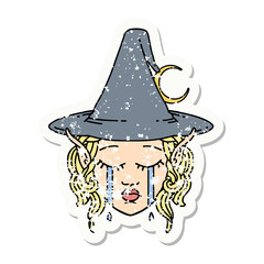 crying elf mage character face grunge sticker