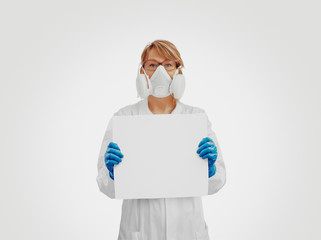 Medical doctor or scientist suggesting to stay at home to avoid corona virus pandemic, campaign...