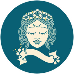 icon with banner of female face with third eye