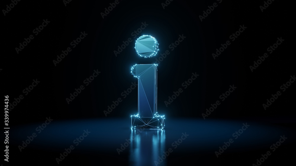 Aufkleber 3d rendering wireframe neon glowing symbol of info on black background with reflection