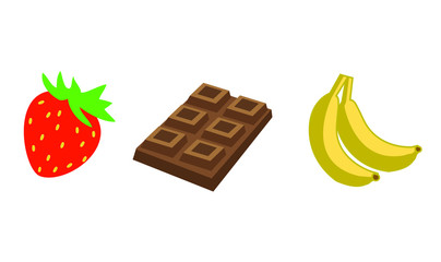 flavours ice cream symbol fruit banana chocolate and strawberry isolated on white background