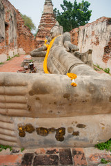 アユタヤの涅槃像：タイの寺院跡：東南アジアの世界遺産