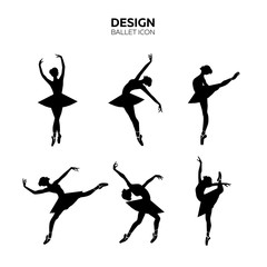 Set of silhouettes of ballerinas in dances, movements, positions. Logotype design for studio, icons for dance school, fitness, isolated on white background. Vector illustration