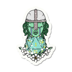 crying orc fighter character with natural one D20 roll grunge sticker