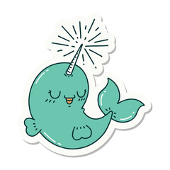sticker of tattoo style happy narwhal © lineartestpilot
