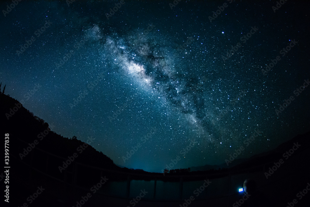 Wall mural backgrounds night sky with stars and milky way at thailand