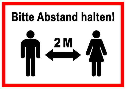 ds113 DiskretionSchild - german label: Bitte Abstand halten! - 2 Meter - english: keep your distance from others (about 2 meters) - social distance. - red frame poster - DIN A1 A2 A3 A4 - xxl g9489