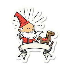 sticker of tattoo style santa claus christmas character making toy