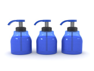 3D Rendering of three hand sanitizers