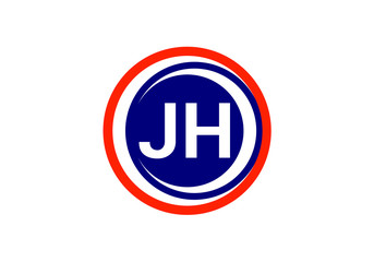 JH initial logo design within blue circle and red ring symbol clean and modern