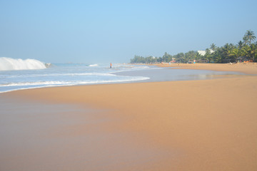 Hikkaduwa, Sri Lanka - March 11, 2019: Ocean view from Hikkaduwa Beach in the morning