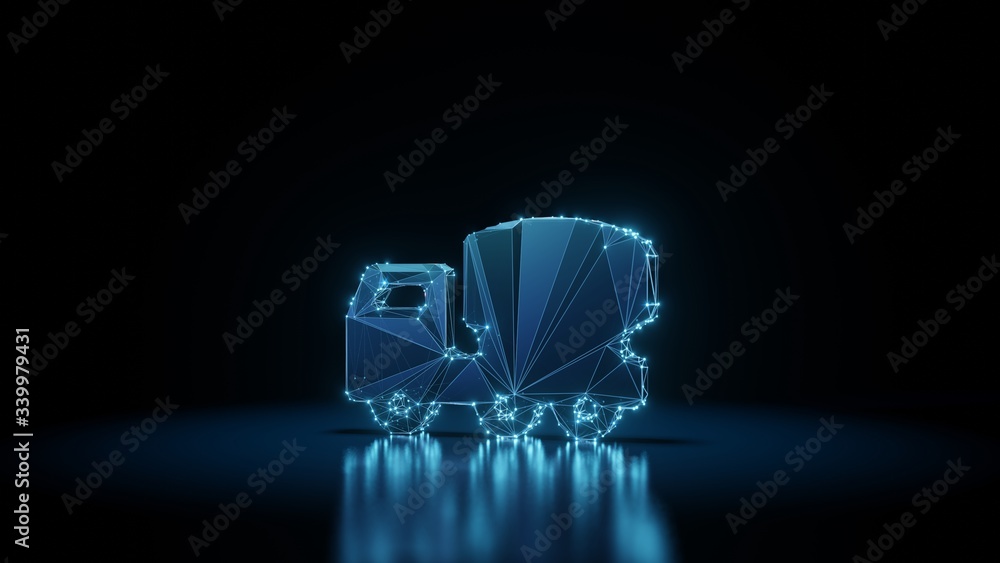 Aufkleber 3d rendering wireframe neon glowing symbol of mixer on black background with reflection