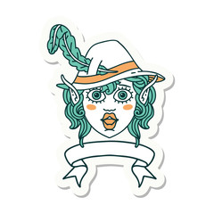 elf bard character face with banner sticker