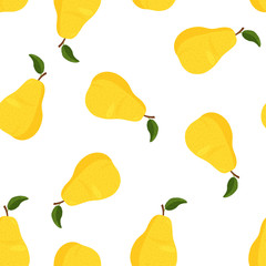 Fresh yellow pear seamless pattern. Bright summer background.