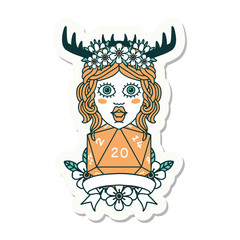 human druid with natural 20 dice roll sticker