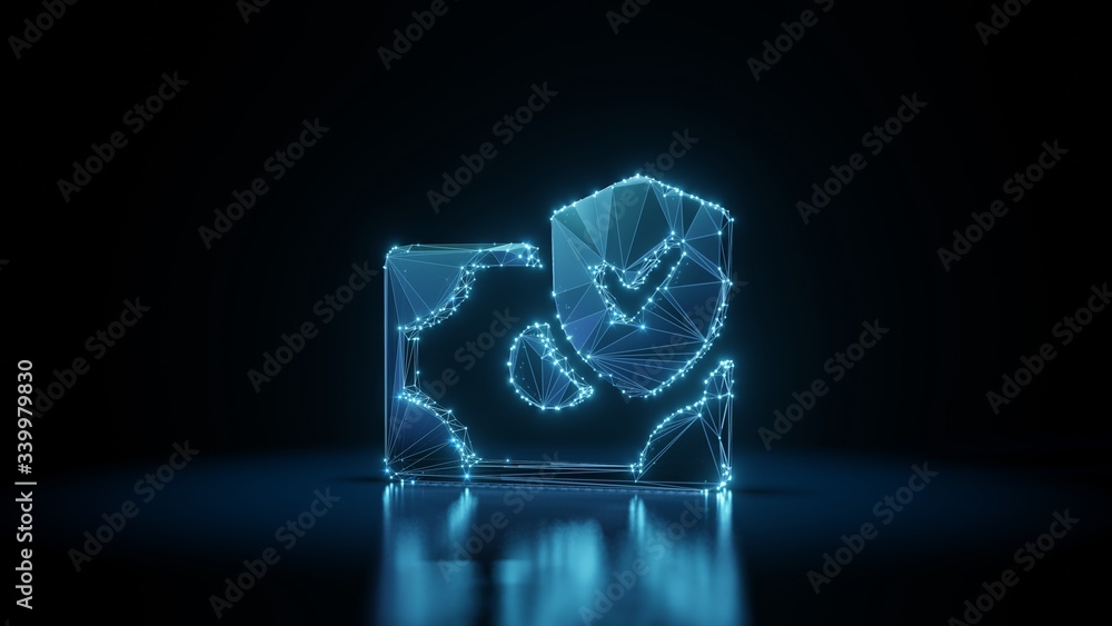 Poster 3d rendering wireframe neon glowing symbol of money on black background with reflection