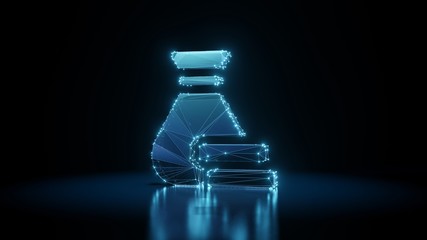 3d rendering wireframe neon glowing symbol of money bag on black background with reflection