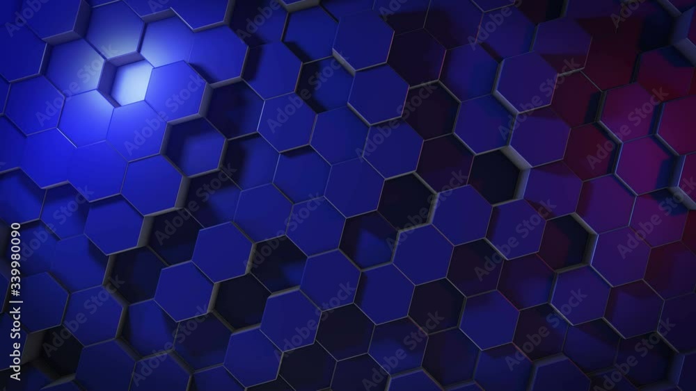 Poster an abstract hexagonal geometric surface cyclically moves in virtual space. chaotic vibrations of geo