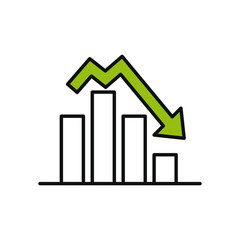 graphic bar chart with descending arrow, half color half line style