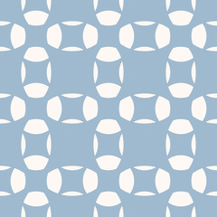 Vector blue and white geometric seamless pattern with grid, net, rounded shapes. Simple abstract texture. Elegant repeatable background. Design for decor, package, fabric, textile, wallpapers, cloth
