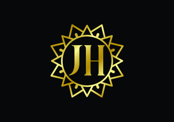Elegant JH Logo Design with Golden Floral Motif and Luxurious Black Background for Brands