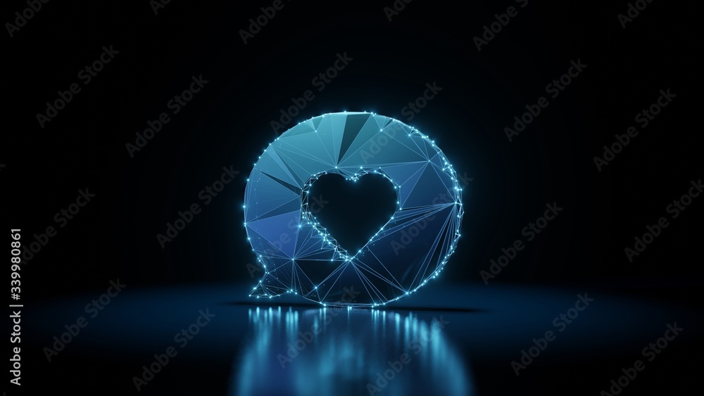 Poster 3d rendering wireframe neon glowing symbol of multimedia on black background with reflection