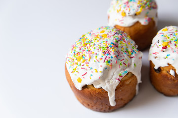 Easter cake - traditional kulich on white background. Paska Easter bread. 