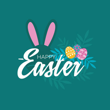 Happy Easter holiday greeting card.Typographic background with color composition. International design celebration of spring, meeting of spring. Vector illustration