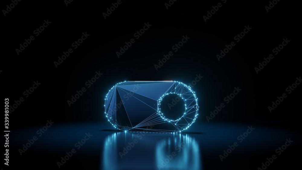 Poster 3d rendering wireframe neon glowing symbol of multimedia on black background with reflection