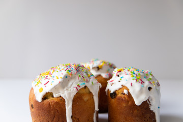Easter cake - traditional kulich on white background. Paska Easter bread. 