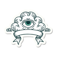 tattoo sticker with banner of an all seeing eye cloud