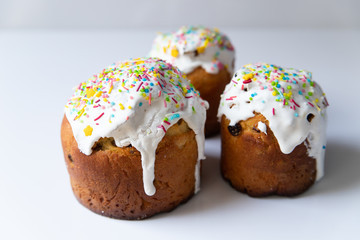 Easter cake - traditional kulich on white background. Paska Easter bread. 