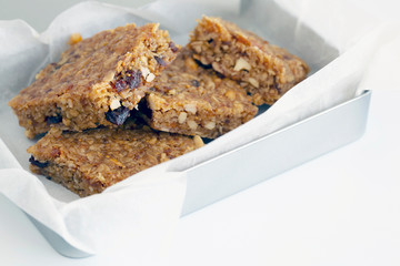 Oatmeal bars flap jack fruit nuts seeds healthy snacks