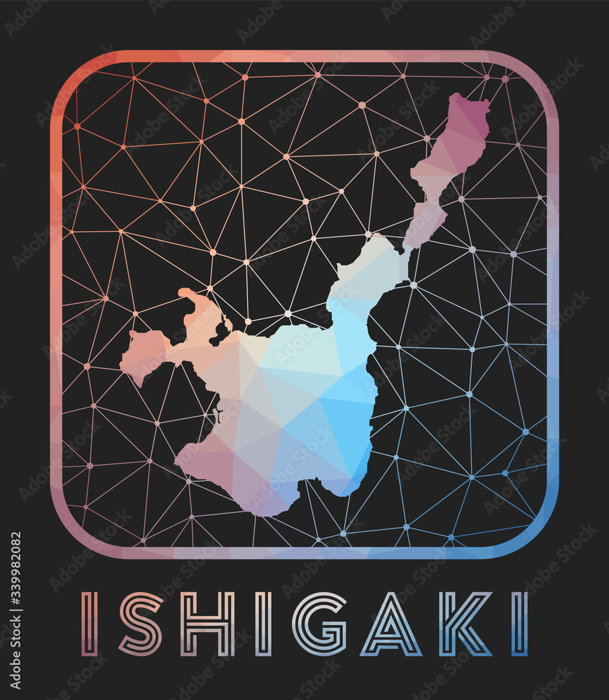 Poster ishigaki map design. vector low poly map of the island. ishigaki icon in geometric style. the island