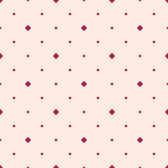 Simple minimalist geometric seamless pattern with small floral shapes, dots. Vector abstract background in burgundy and light pink color. Subtle minimal texture. Elegant repeat design for decor, cloth