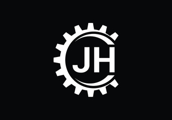 JH initial letters logo design vector template with gear shape for branding