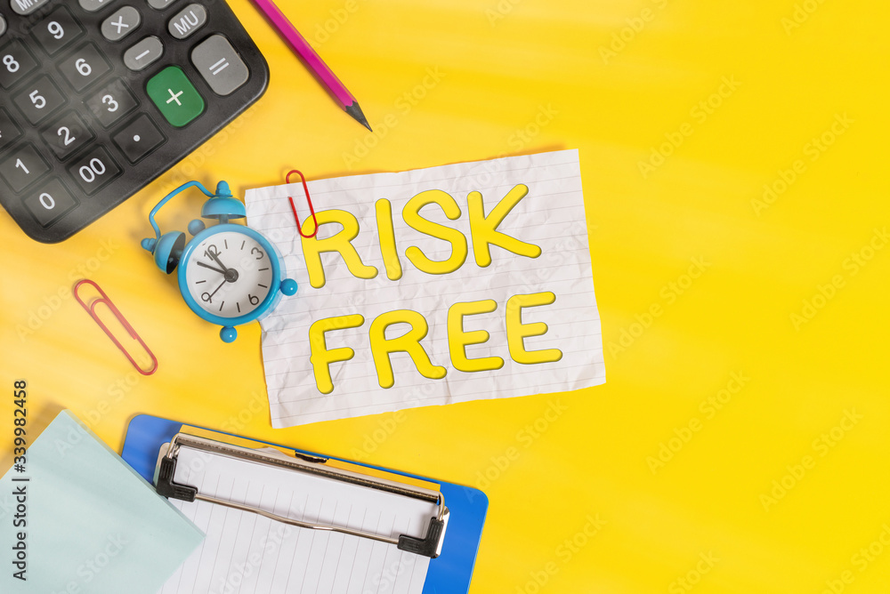 Poster writing note showing risk free. business concept for used to describe something that does not involv