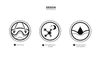 Skin care icons set. Icon skin strengthening, cell regeneration at night, skin nutrition and moisturizing for website, banner, mobile application. Vector illustration