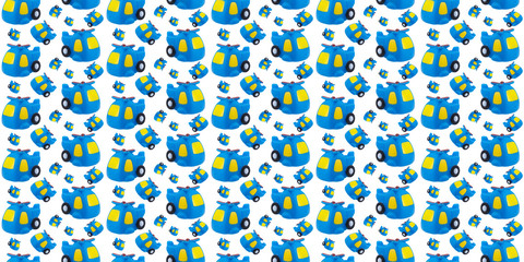 seamless pattern of rubber toy blue helicopter