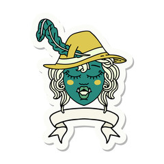 singing half orc bard character with banner sticker