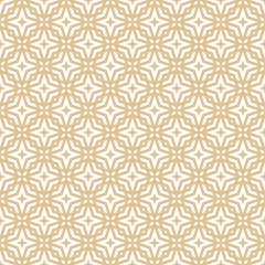 Golden abstract ornamental geometric seamless pattern. Luxury gold and white texture with diamond shapes, stars, octagons, grid, net, mesh, lattice. Stylish vector ornament background. Repeated design