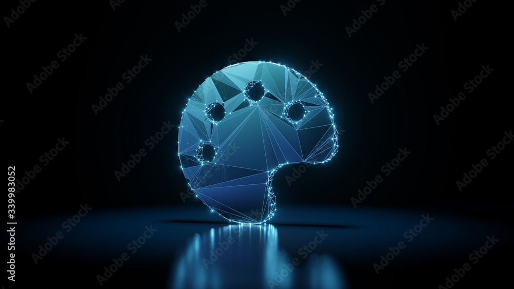 Poster 3d rendering wireframe neon glowing symbol of palette on black background with reflection
