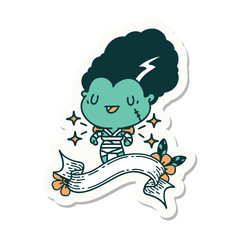 sticker of tattoo style undead zombie bride character