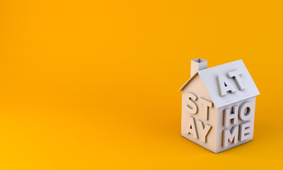 White house with stay at home message. 3D Render