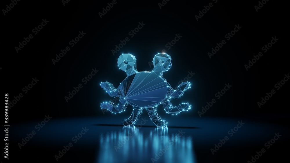 Poster 3d rendering wireframe neon glowing symbol of pastafarianism on black background with reflection