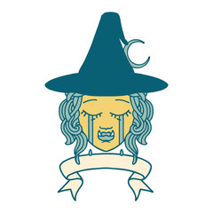 crying half orc witch character face illustration