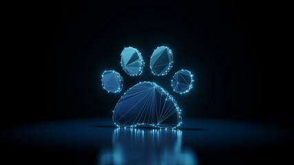 3d rendering wireframe neon glowing symbol of paw on black background with reflection © Destrosvet