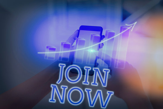 Handwriting text writing Join Now. Conceptual photo An invite to a demonstrating or a friend to become a member of the group