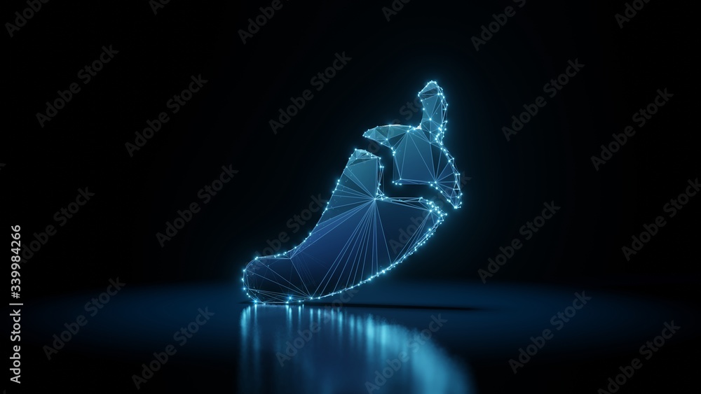Poster 3d rendering wireframe neon glowing symbol of pepper hot on black background with reflection